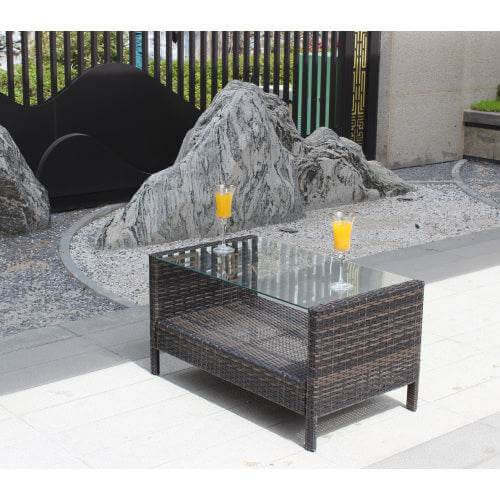 Outdoor Patio Furniture Coffee Table With Clear Tempered Glass Backyard Brillance