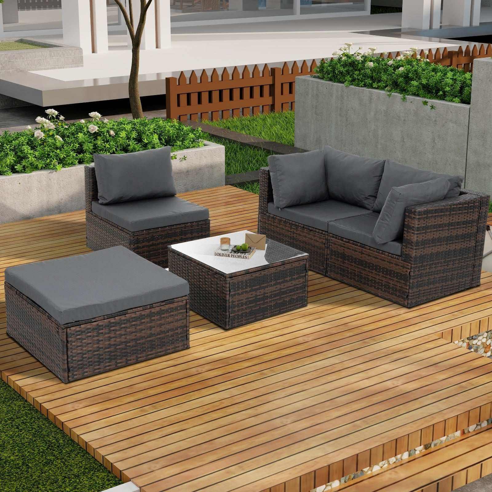 Patio Furniture, Outdoor Furniture, Seasonal PE Wicker Furniture, 5 Set Wicker Furniture With Temper Backyard Brillance