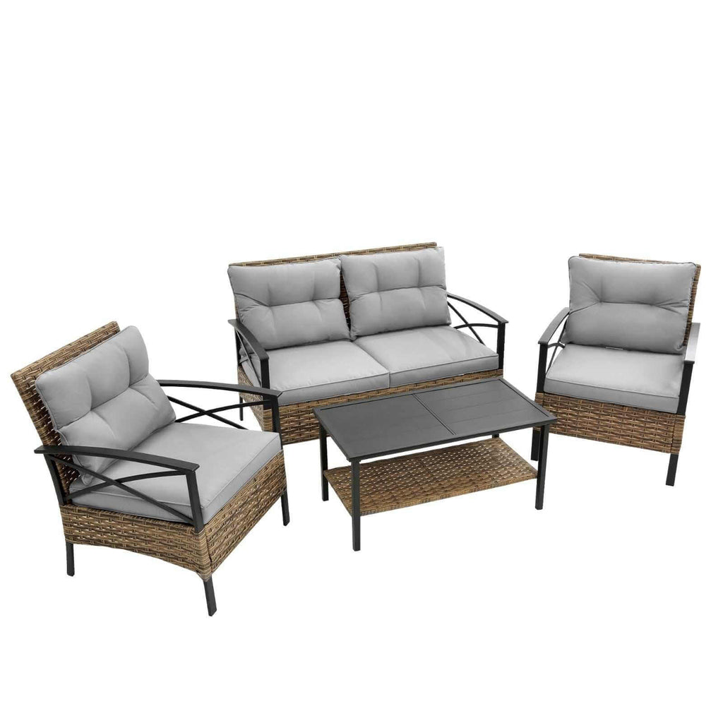 Patio 4Piece Sectional Sofa Set   KD Rattan Wicker Outdoor Garden Furniture Backyard Brillance