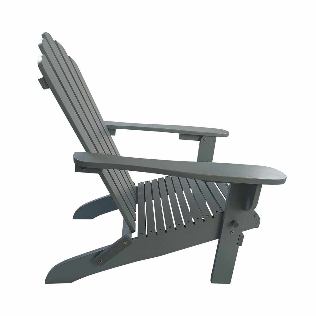 Foldable grey solid wood Adirondack chair for outdoor or indoor use