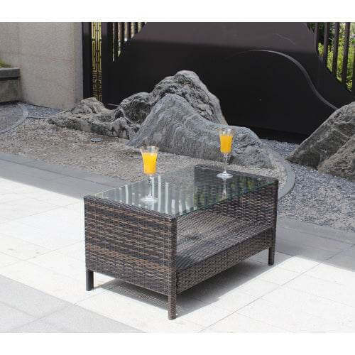 Outdoor Patio Furniture Coffee Table With Clear Tempered Glass Backyard Brillance
