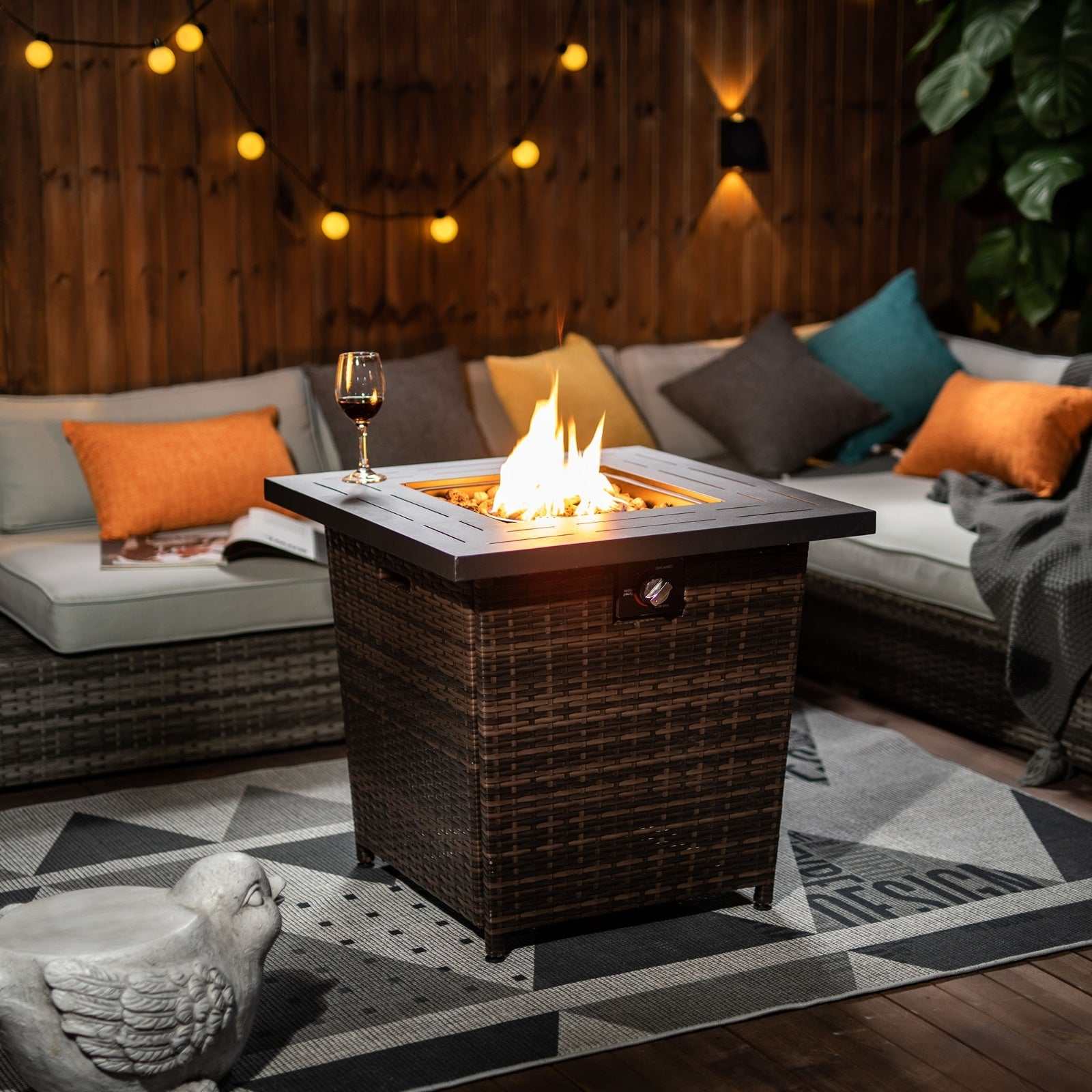 28inch Wicker Square Fire Pit Table Backyard Brillance