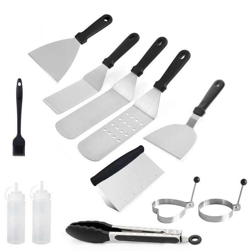 Multifunctional stainless steel outdoor barbecue tools set with cooking shovel and sauce bottle