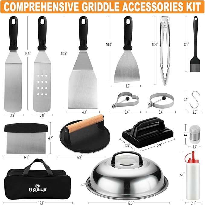 27 PCS Griddle Accessories Kit, Flat Top Grill Accessories Set For Camping, Professional Grill Spatula Set With Melting Dome, Burger Press For Outdoor BBQ Cooking Backyard Brillance