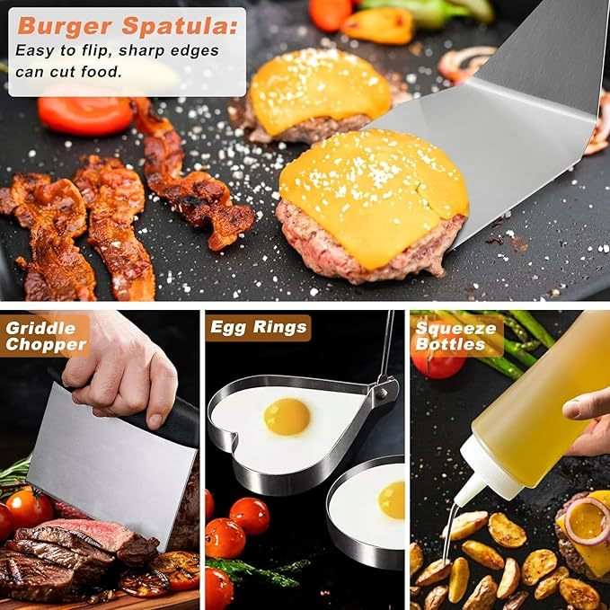 27 PCS Griddle Accessories Kit, Flat Top Grill Accessories Set For Camping, Professional Grill Spatula Set With Melting Dome, Burger Press For Outdoor BBQ Cooking Backyard Brillance