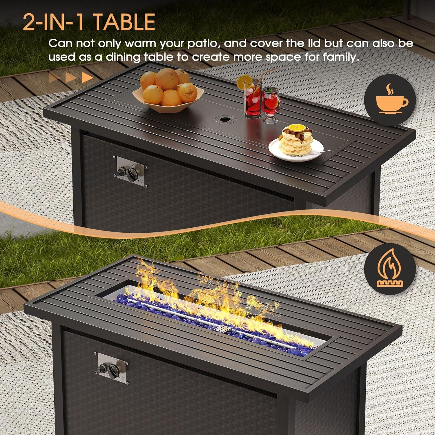 Eight Piece Outdoor Patio Furniture Set with Firepit ShipItFurniture