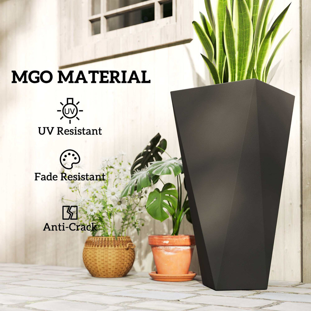 Set of 3 black tall stackable indoor outdoor planters with drainage holes for balcony or garden