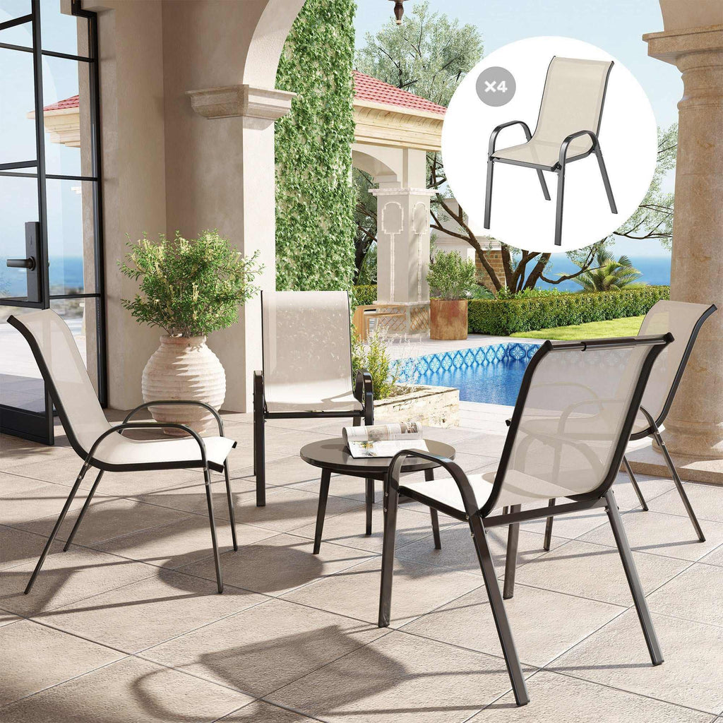 Set Of 4 Outdoor Dining Chairs, Stackable Patio Chairs With High Back, Breathable Mesh Seat For Garden Lawn, Beige Backyard Brillance