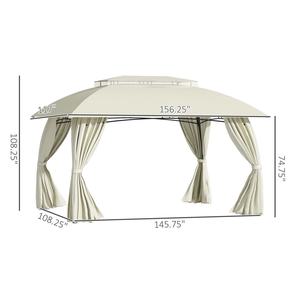 10x13 outdoor gazebo patio canopy with beige 2-tier vented roof and steel frame
