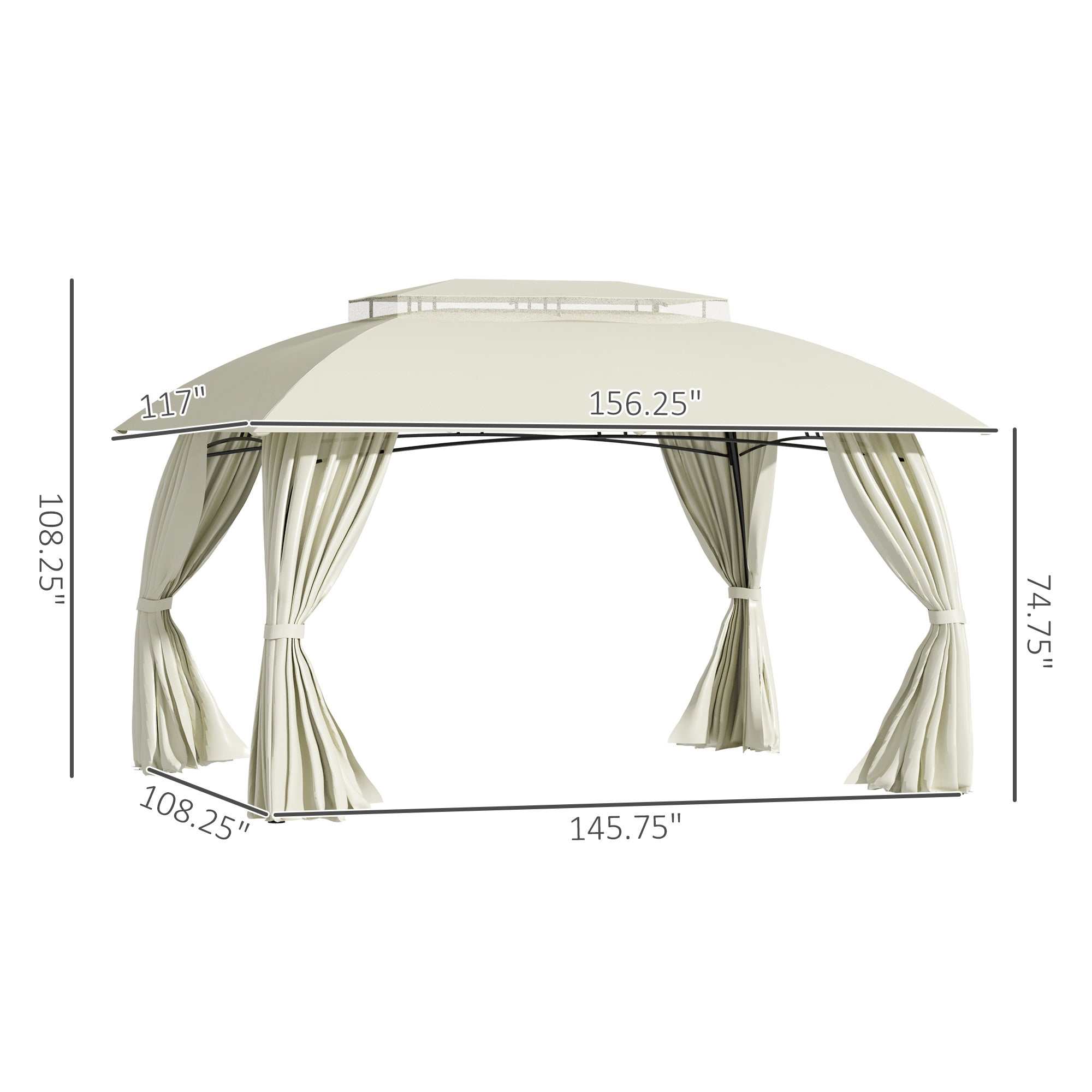 10x13 outdoor gazebo patio canopy with beige 2-tier vented roof and steel frame
