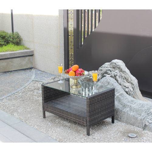 Outdoor Patio Furniture Coffee Table With Clear Tempered Glass Backyard Brillance