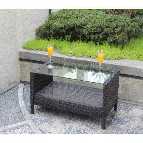 Outdoor Patio Furniture Coffee Table With Clear Tempered Glass Backyard Brillance