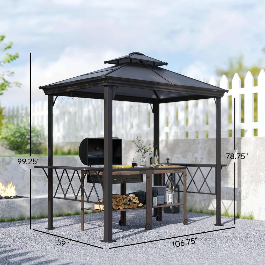 Outside Porch BBQ Cooking Pergola Canopy With 6 Hooks For Utensils And Double Venting Roof, Coffee Backyard Brillance