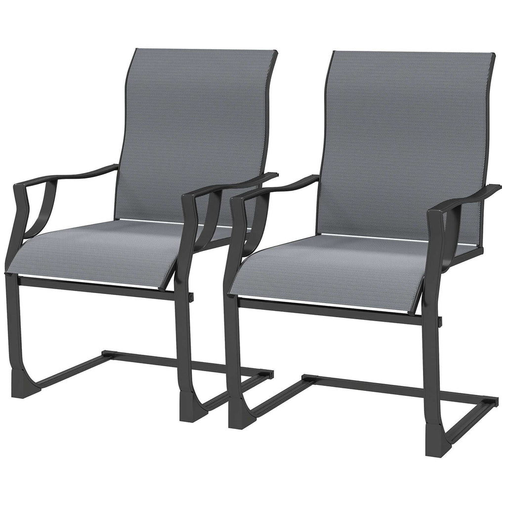 Patio Dining Chairs Set Of 2 With High Backrest, Armrest, Breathable Fabric & Metal Frame, 256LBS, Light Gray Backyard Brillance