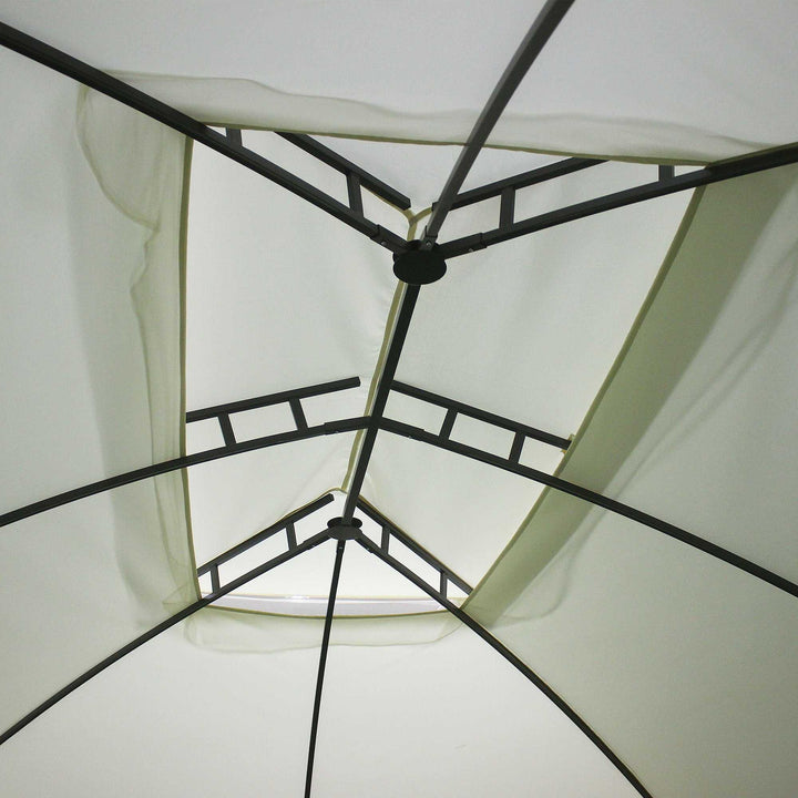 Beige 10x13 outdoor gazebo patio canopy with 2-tier vented roof and steel frame