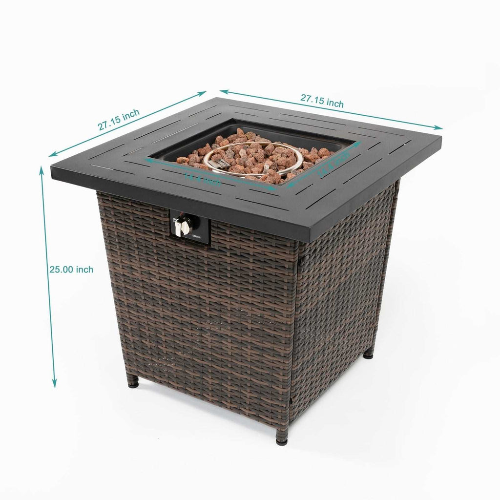 28inch Wicker Square Fire Pit Table Backyard Brillance