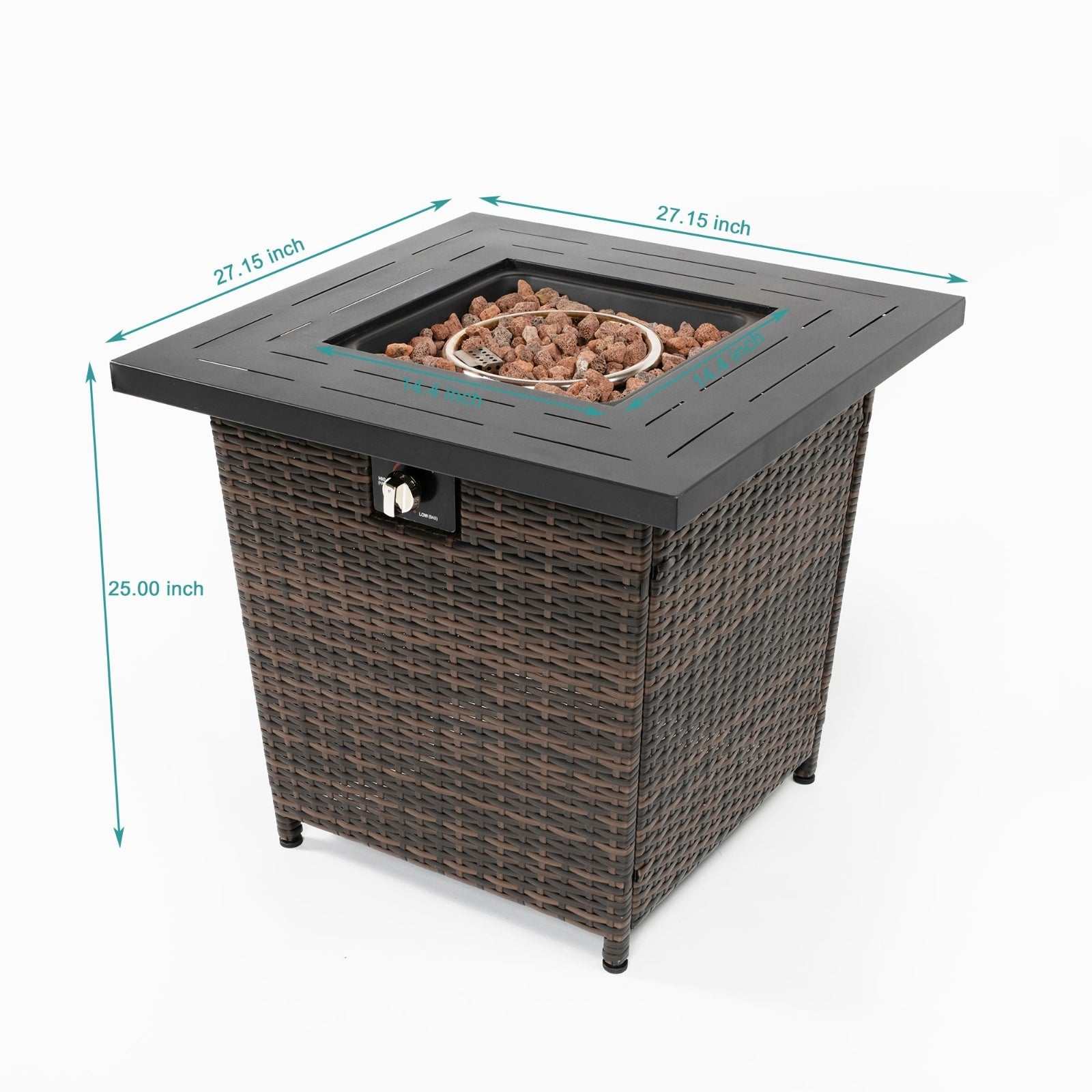 28inch Wicker Square Fire Pit Table Backyard Brillance