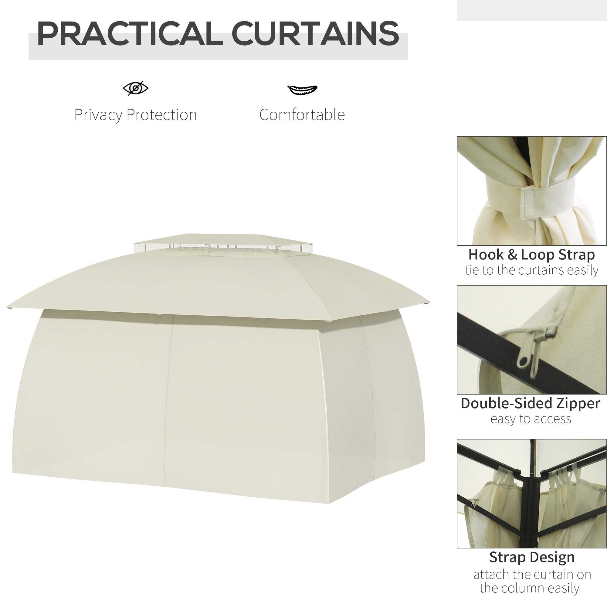 10x13 outdoor gazebo patio canopy with rounded 2-tier roof and beige steel frame