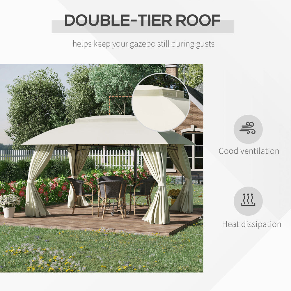 Beige 10x13 outdoor gazebo patio with steel frame and 2-tier vented canopy