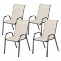 Set Of 4 Outdoor Dining Chairs, Stackable Patio Chairs With High Back, Breathable Mesh Seat For Garden Lawn, Beige Backyard Brillance
