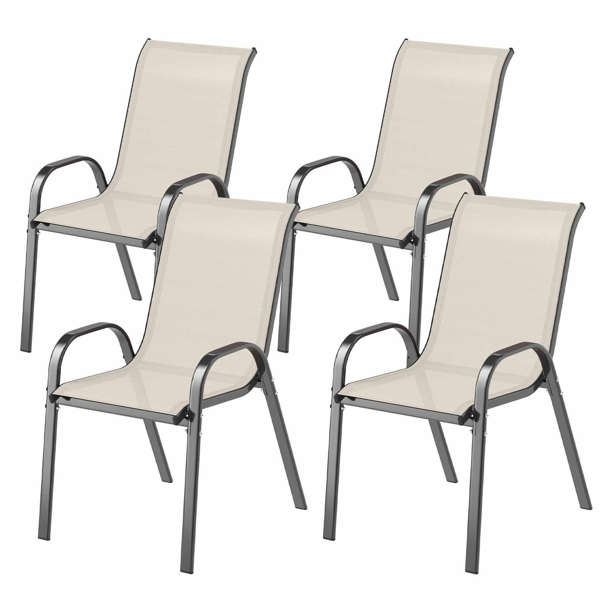 Set Of 4 Outdoor Dining Chairs, Stackable Patio Chairs With High Back, Breathable Mesh Seat For Garden Lawn, Beige Backyard Brillance
