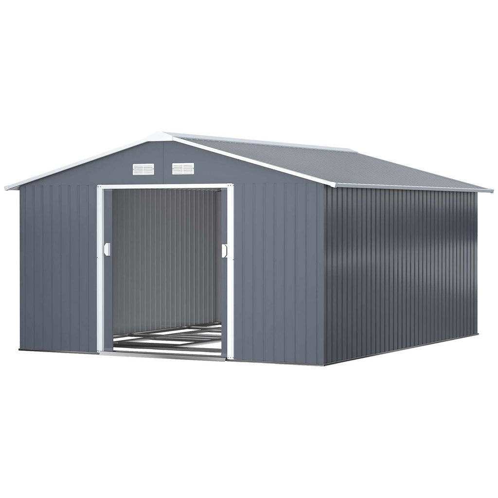 11' x 13' dark gray garden metal shed with double locking doors and ventilation system for outdoor storage
