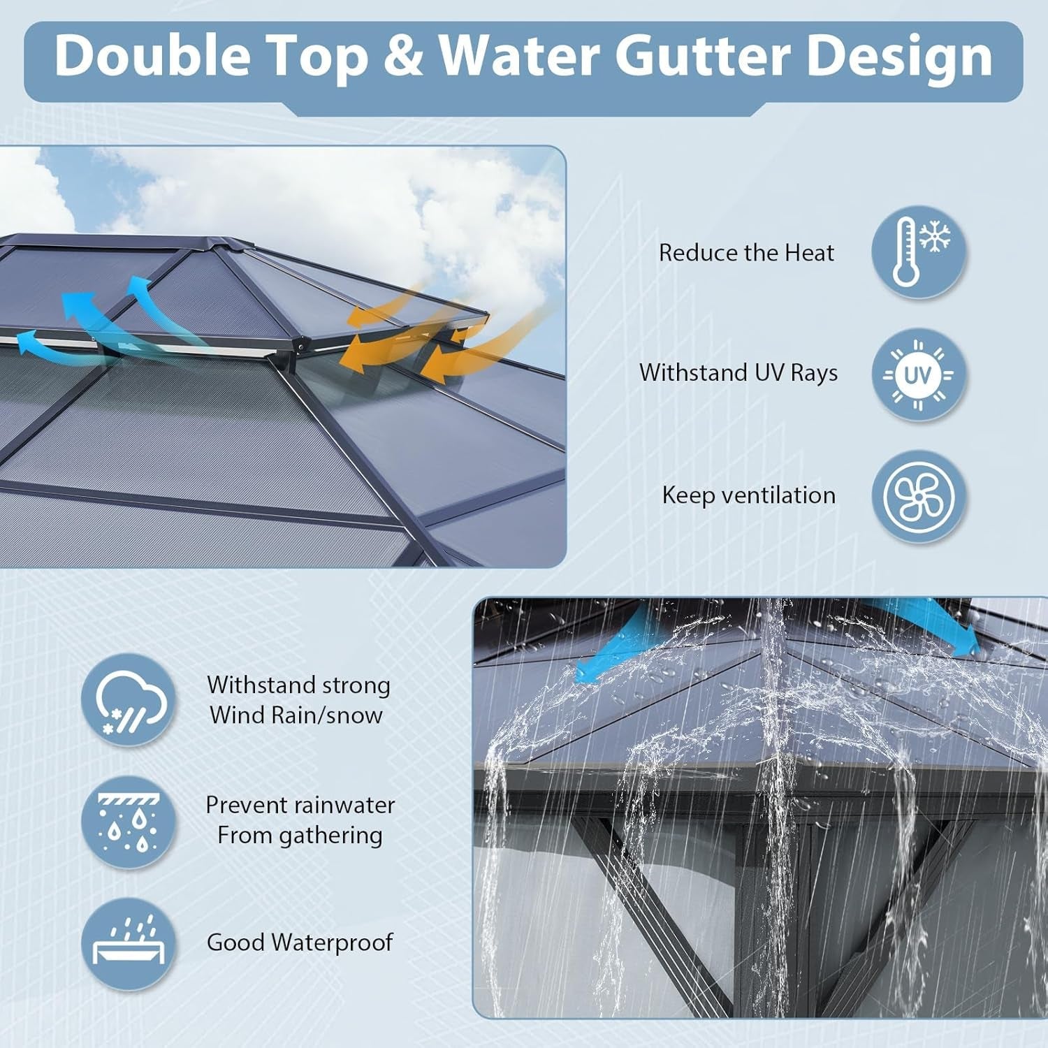 10x12 Aluminum Gazebo With Double Polycarbonate Roof ShipItFurniture