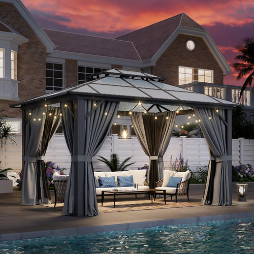 10x12 Aluminum Gazebo With Double Polycarbonate Roof ShipItFurniture