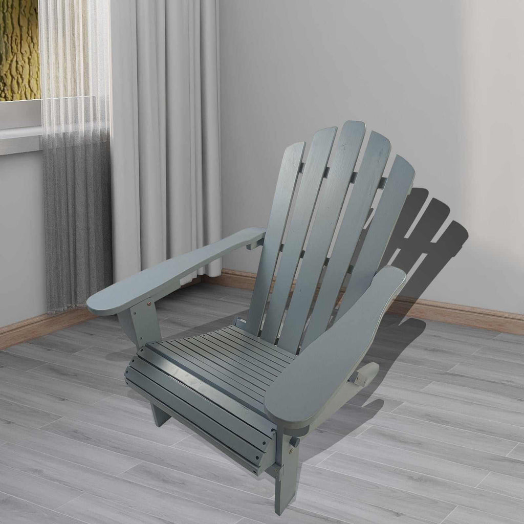 Foldable grey solid wood Adirondack chair for outdoor or indoor use