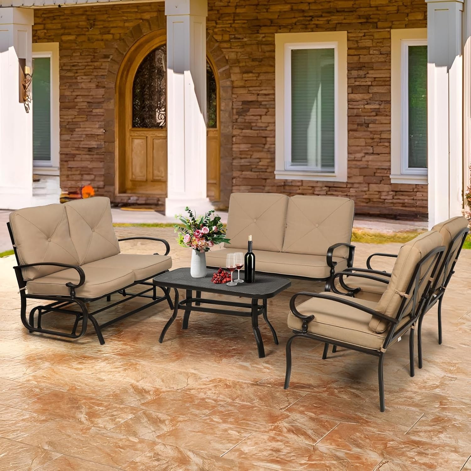 Five Piece Outdoor Metal Patio Furniture Conversation Set ShipItFurniture