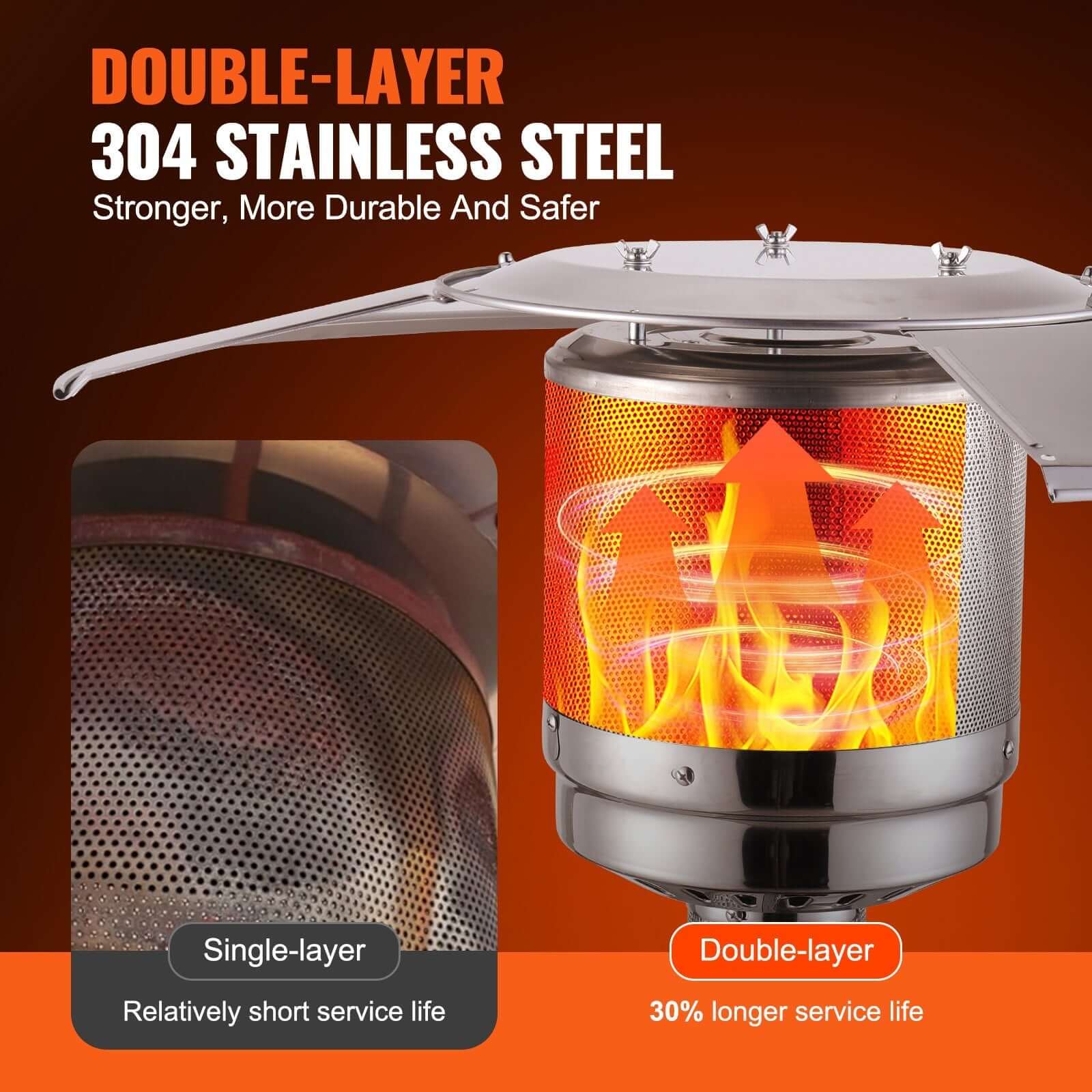 Silver gray 50000 BTU propane patio heater with wheels and round table design for outdoor use