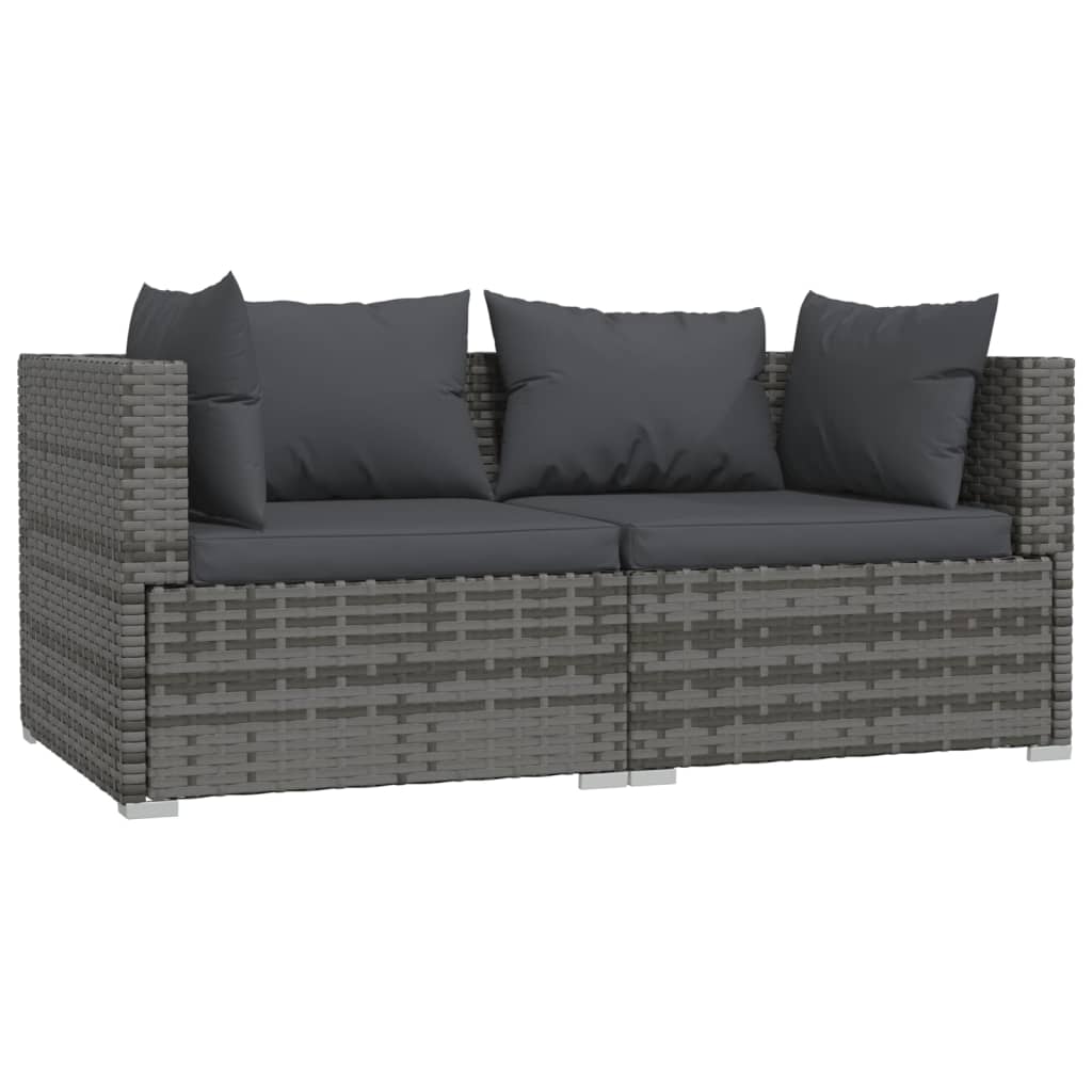 vidaXL Patio Furniture Set 3 Piece with Cushions Gray Poly Rattan VidaXL