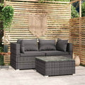 vidaXL Patio Furniture Set 3 Piece with Cushions Gray Poly Rattan VidaXL