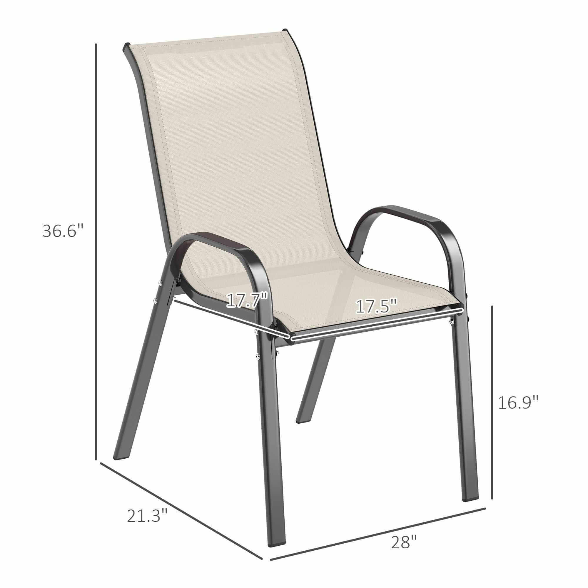 Set Of 4 Outdoor Dining Chairs, Stackable Patio Chairs With High Back, Breathable Mesh Seat For Garden Lawn, Beige Backyard Brillance