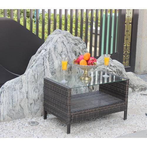 Outdoor Patio Furniture Coffee Table With Clear Tempered Glass Backyard Brillance