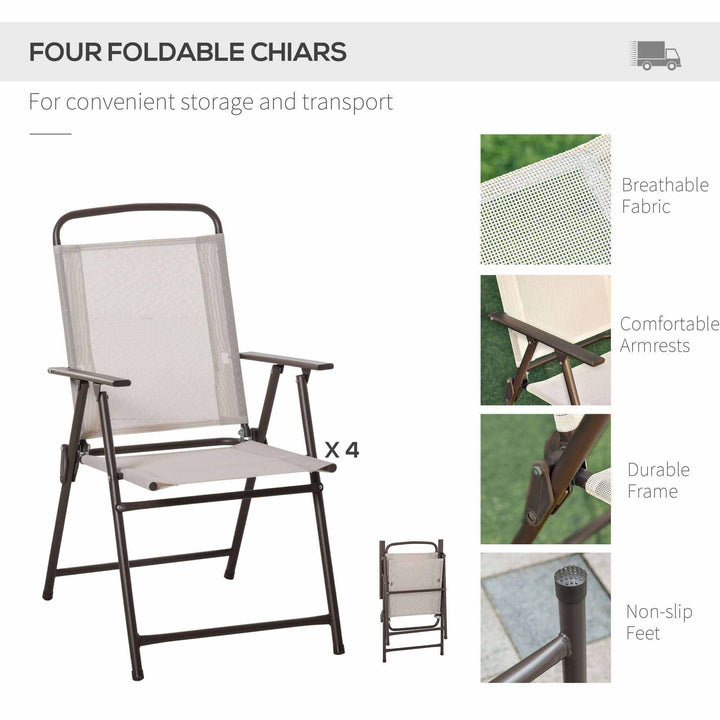 6-Piece Patio Dining Set With Umbrella, Folding Chairs &amp; Glass Table, Beige - Outdoor Meal Setup Backyard Brillance