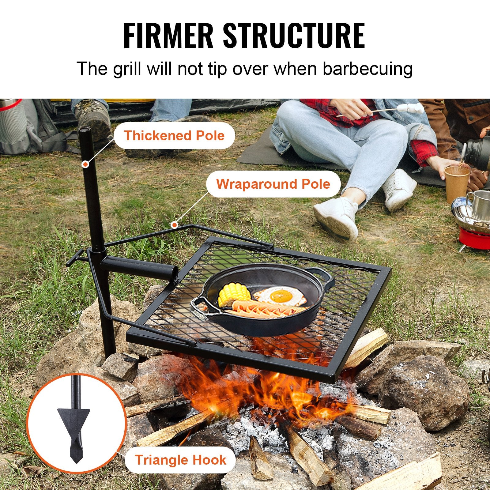 VEVOR Swivel Campfire Grill, Fire Pit Grill Grate Over Fire Pits, Heavy Duty Steel Grill Grates, 360Adjustable Open Fire Outdoor Cooking Equipment, Portable Camp Fire Racks For Camping Outdoor BBQ Backyard Brillance