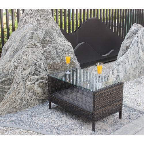 Outdoor Patio Furniture Coffee Table With Clear Tempered Glass Backyard Brillance
