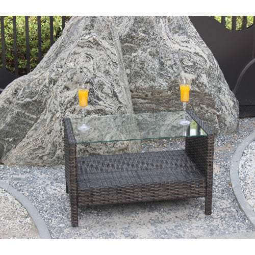 Outdoor Patio Furniture Coffee Table With Clear Tempered Glass Backyard Brillance