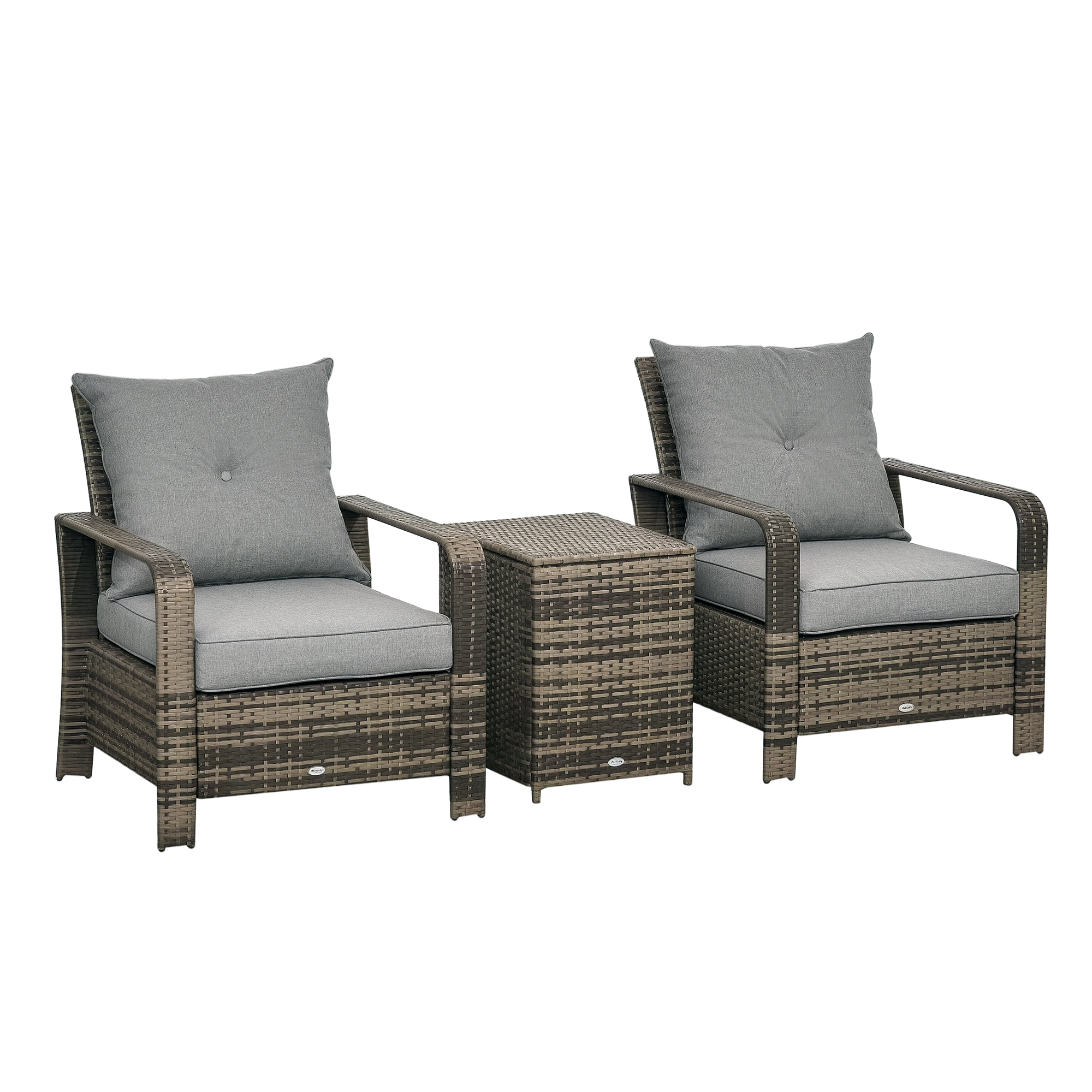 3 Piece Patio Furniture, PE Wicker Storage Table & Chairs, Gray Backyard Brillance