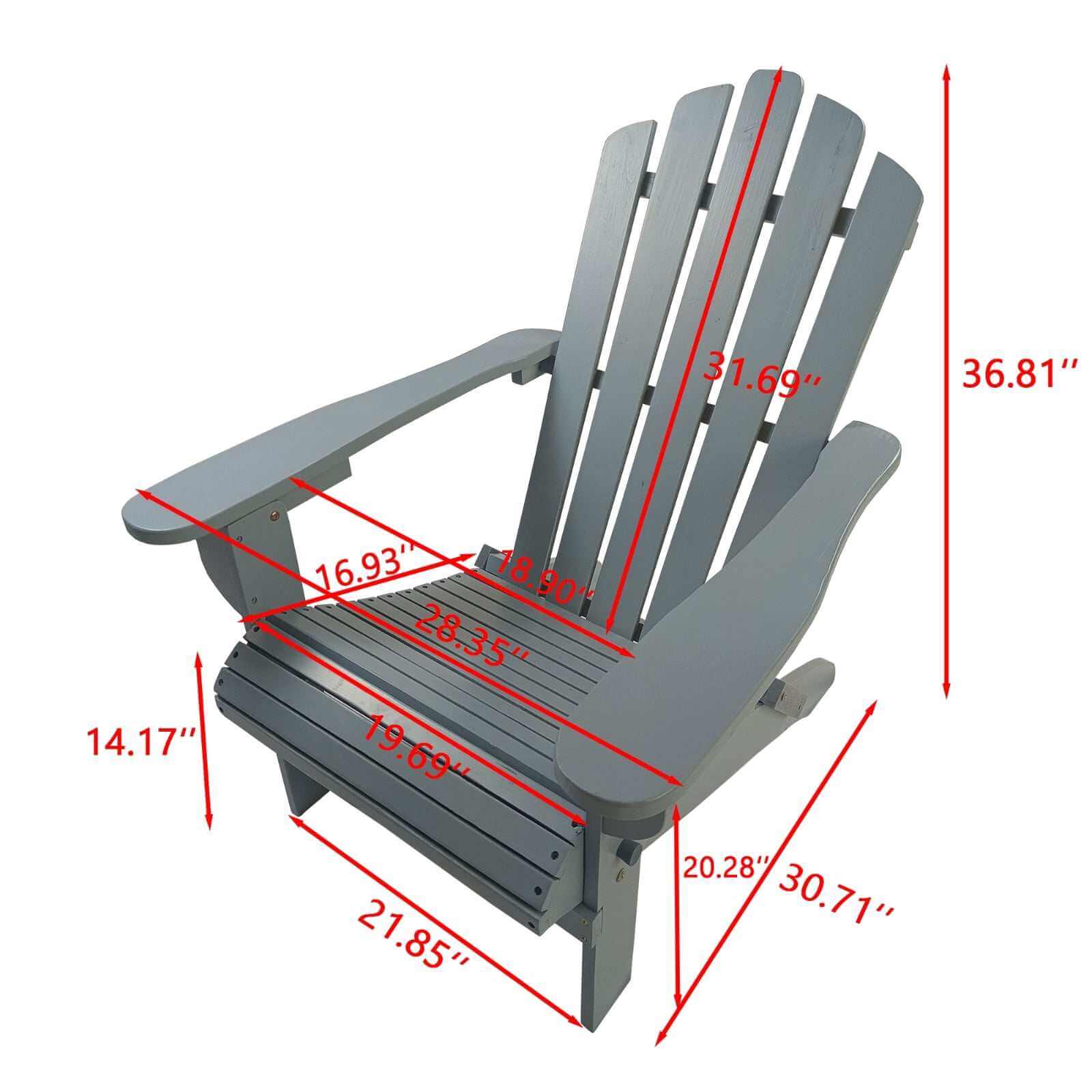 Foldable grey wooden Adirondack chair for outdoor or indoor use