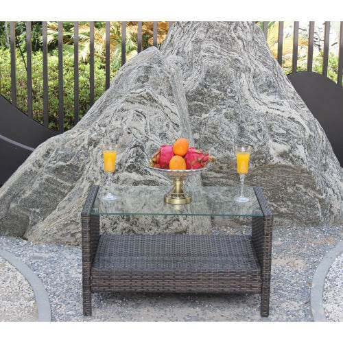 Outdoor Patio Furniture Coffee Table With Clear Tempered Glass Backyard Brillance