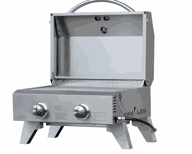 KoKoMo Portable Grill stainless steel compact tabletop BBQ with dual burners and folding legs for outdoor cooking