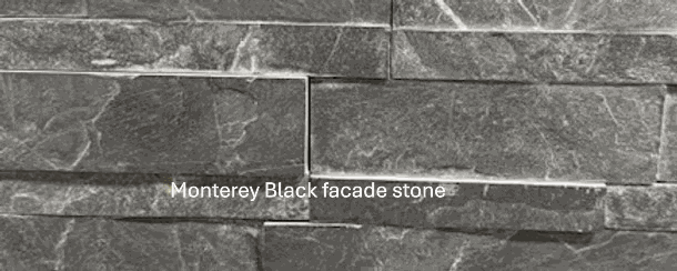 7ft Bar Island with Monterey Black facade stone and premium granite countertop for outdoor L-shaped kitchen islands