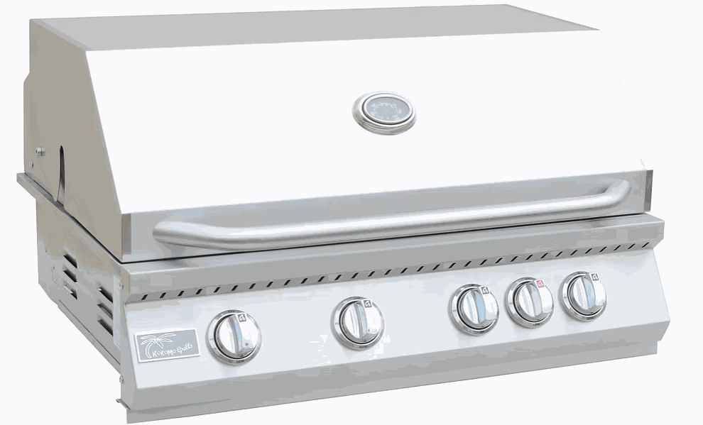 Stainless steel KOKOMO GRILL 4 burner outdoor grill with temperature gauge and knob controls