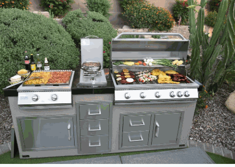 KoKoMo Single Side Burner built-in stainless steel outdoor kitchen grill with polished handles and SureLight ignition