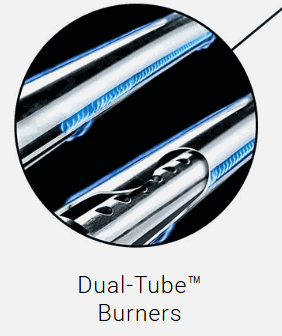 Close-up of Dual-Tube Burners on CROWN 420 professional-grade broiler with advanced technology and high efficiency