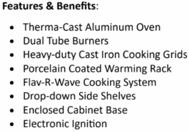 Broil King Signet 320 grill with 635 sq. in. cooking space, stainless steel burners, cast iron grids, Flav-R-Wave system, side shelves, and enclosed cabinet base with free cover