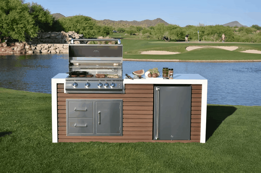 Modern Outdoor Kitchen – Combines sleek shiplap paneling with a luxury grill station.