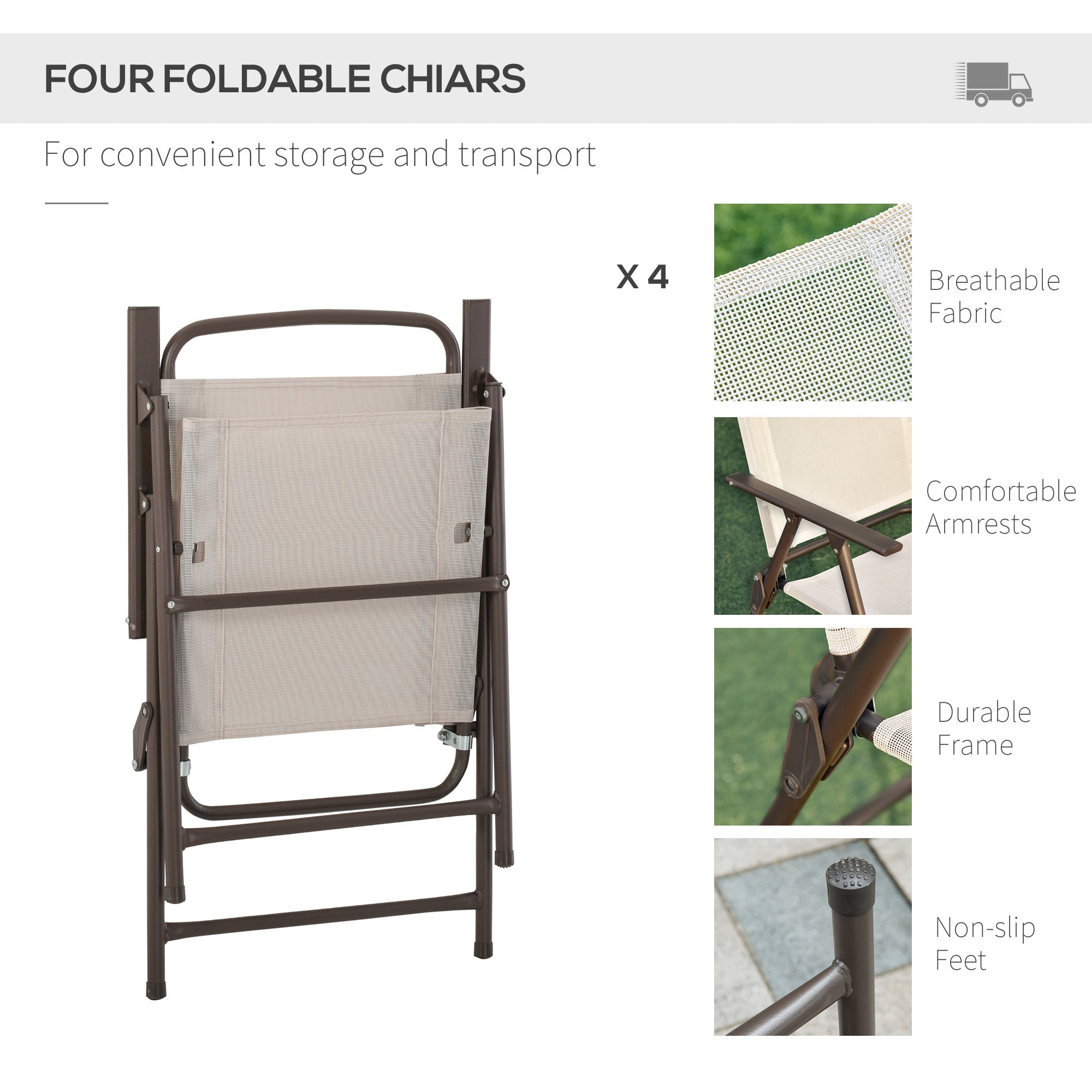 6-Piece Patio Dining Set With Umbrella, Folding Chairs & Glass Table, Beige - Outdoor Meal Setup Backyard Brillance